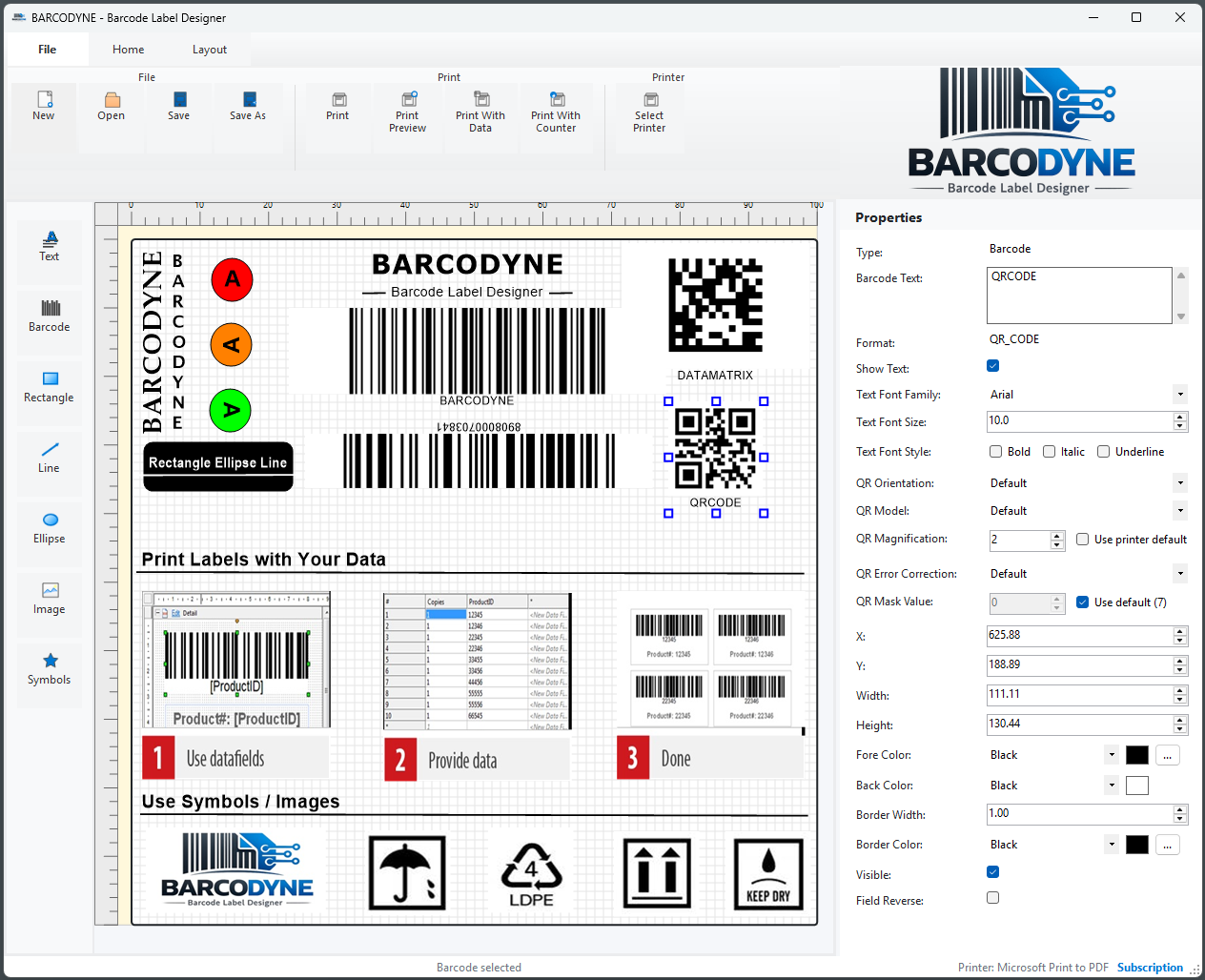 Screenshot of BARCODYNE creating a label.