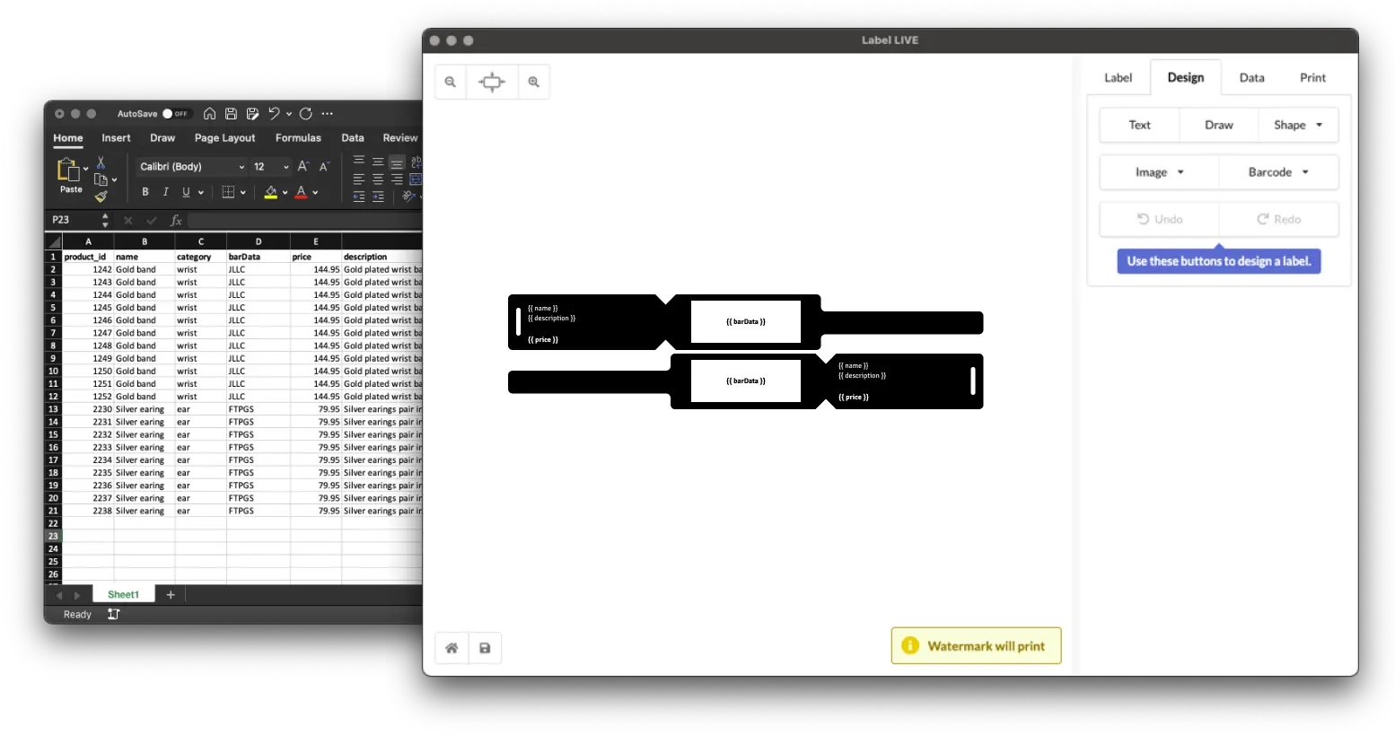 Printing from excel screenshots